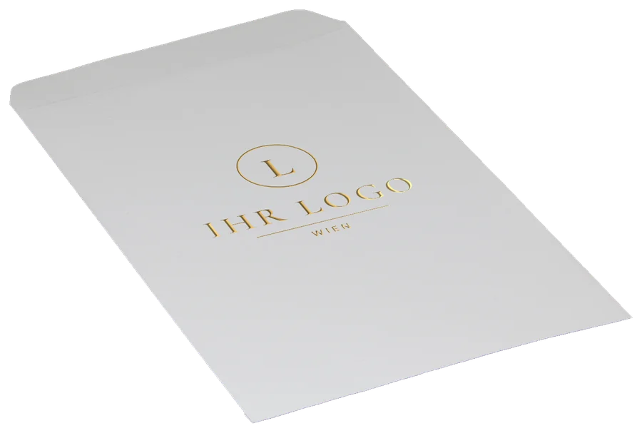 Mittleres Geschenksackerl in Weiß mit Beispiel-Logo in Goldprägung