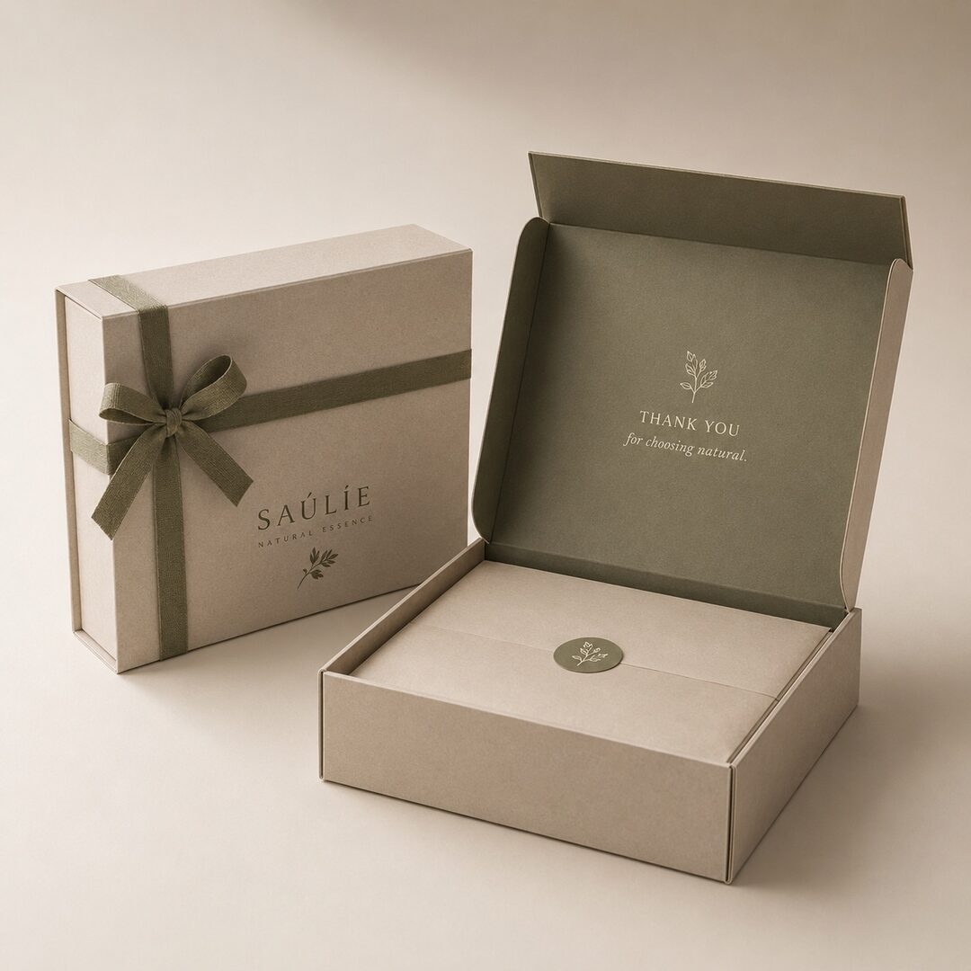 Geschenkbox mit Schleife und Logo als hochwertige Verpackung für Firmengeschenke